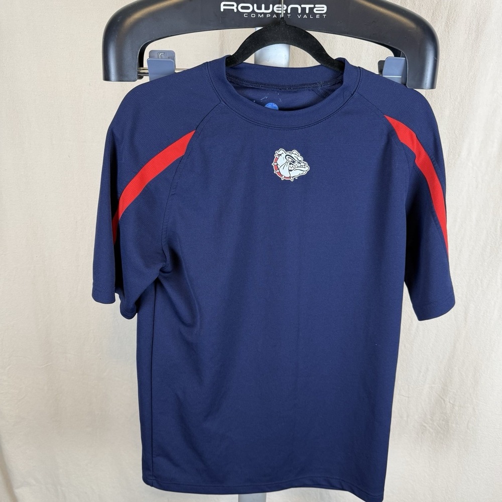 Gonzaga Short Sleeve T-shirt Bulldog Logo Center Red Stripe Sleeve Size Medium